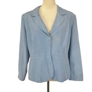 Donna Morgan Silk Linen Blend Blazer Snap Front‎ Career Jacket Blue Womens 14
